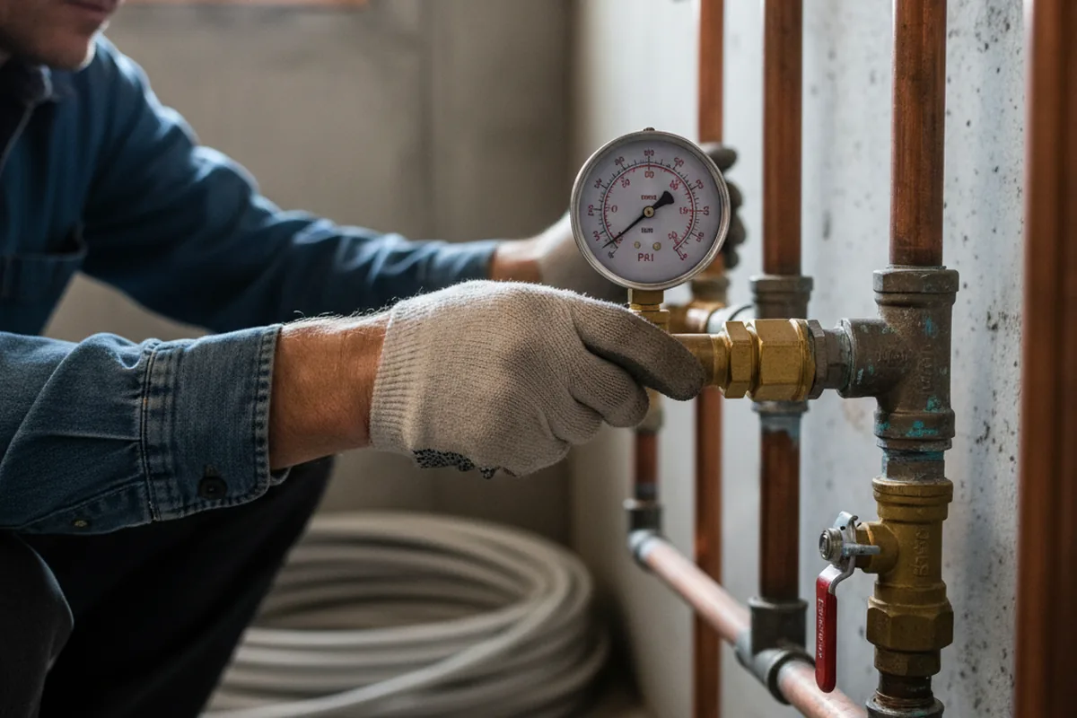 Pressure testing a repaired line during Water Line Repair in Saint David